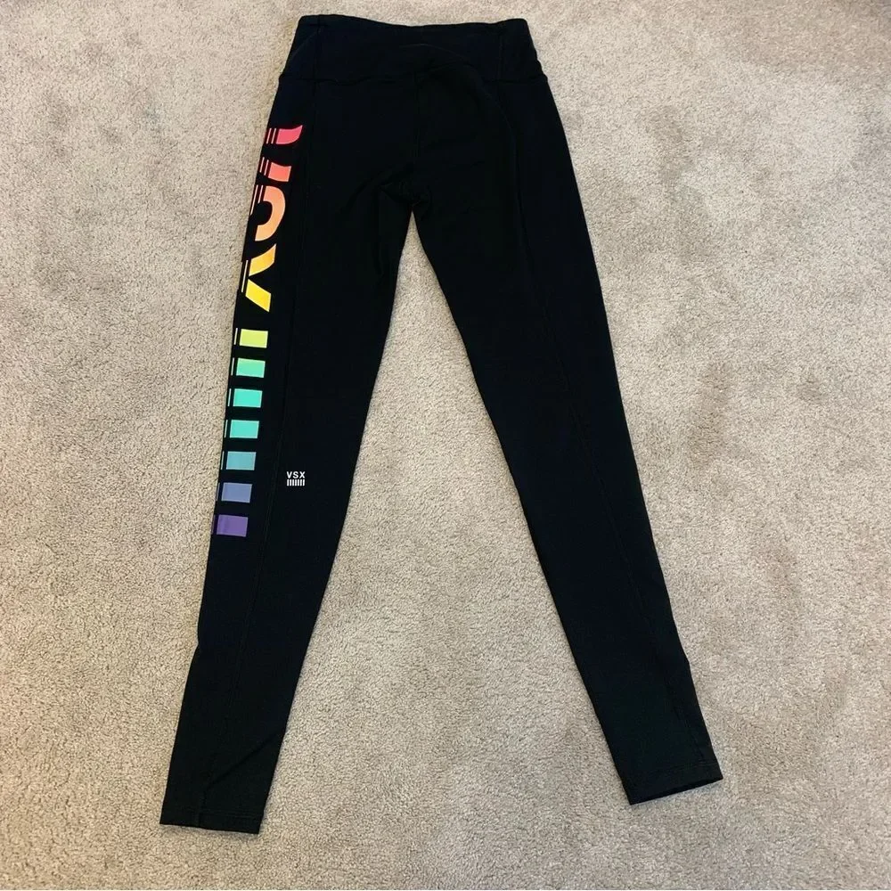 Victoria’s Secret VSX Black multicoloured rainbow vertical logo gym leggings XS